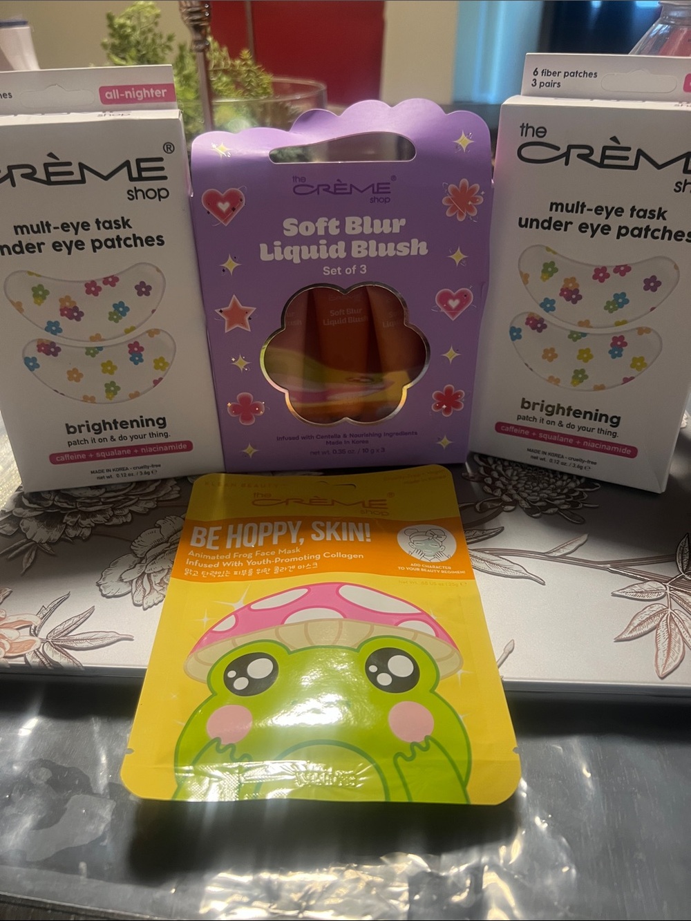 the Crème Shop Soft Blur Liquid Blush & Eye Patch Set – Pink, Purple & Green